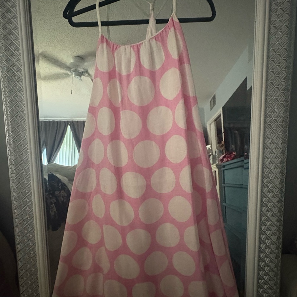 Pink and White Linen Polka Dot Dress